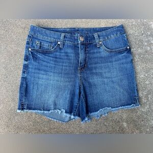 Seven7 Dark Wash Jean Shorts Women Frayed Hem